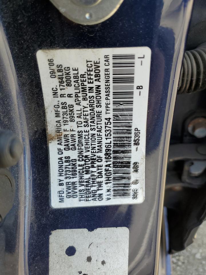 1HGFA16896L153754 2006 Honda Civic Ex