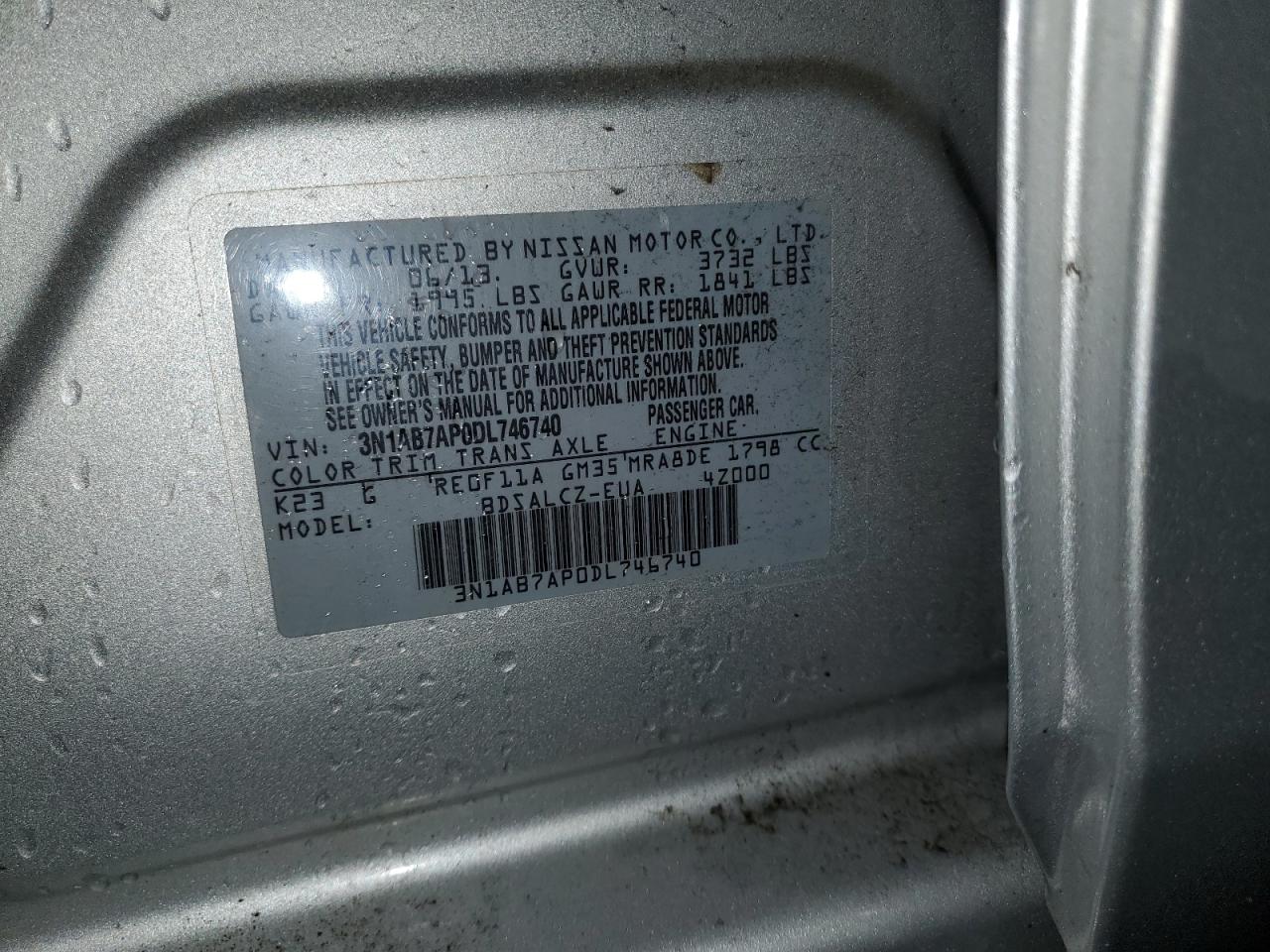 3N1AB7AP0DL746740 2013 Nissan Sentra S