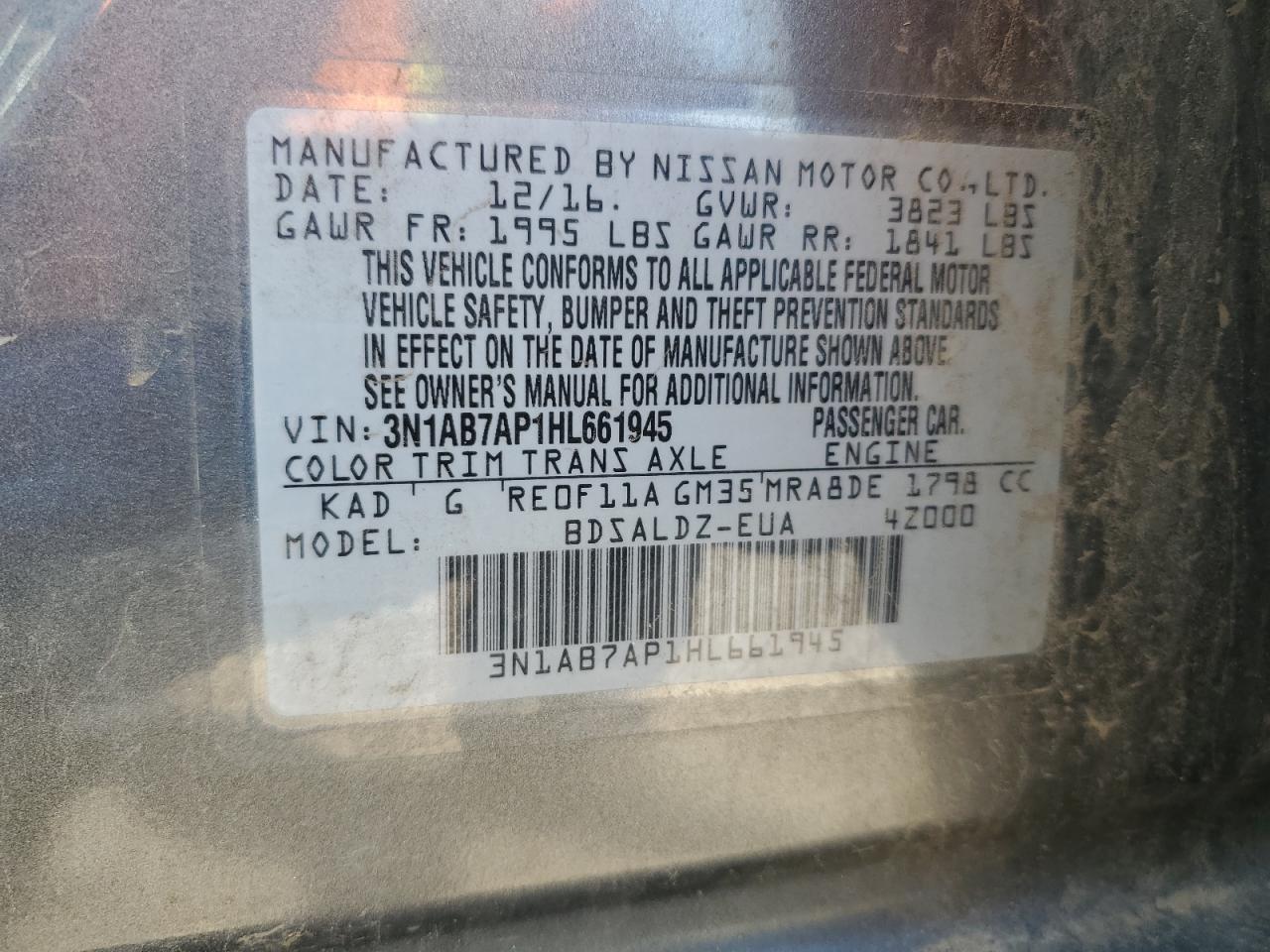 3N1AB7AP1HL661945 2017 Nissan Sentra S