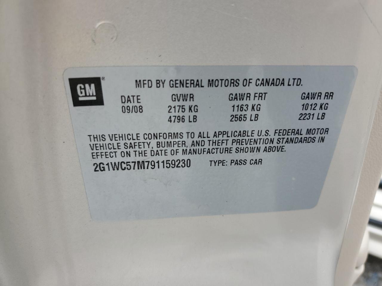 2G1WC57M791159230 2009 Chevrolet Impala 2Lt