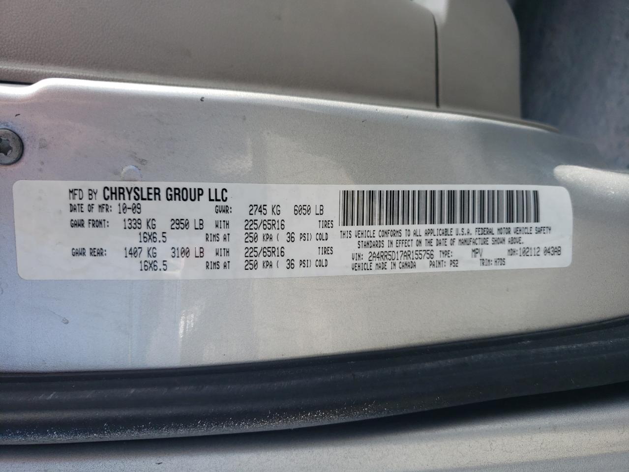 2A4RR5D17AR155756 2010 Chrysler Town & Country Touring