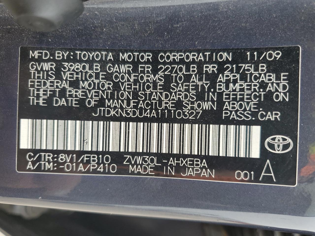 JTDKN3DU4A1110327 2010 Toyota Prius