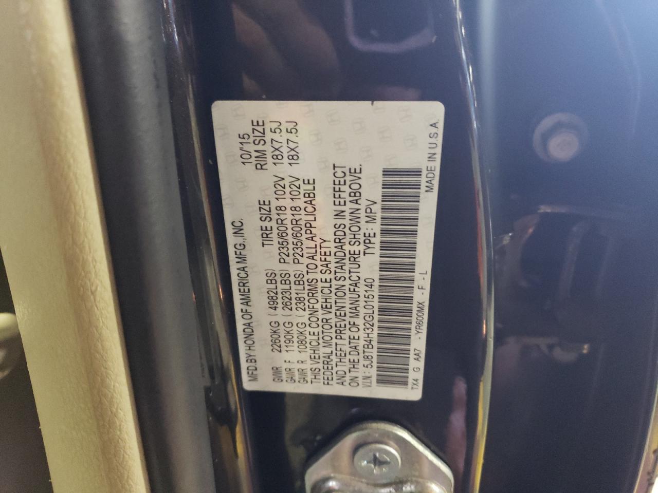 5J8TB4H32GL015140 2016 Acura Rdx