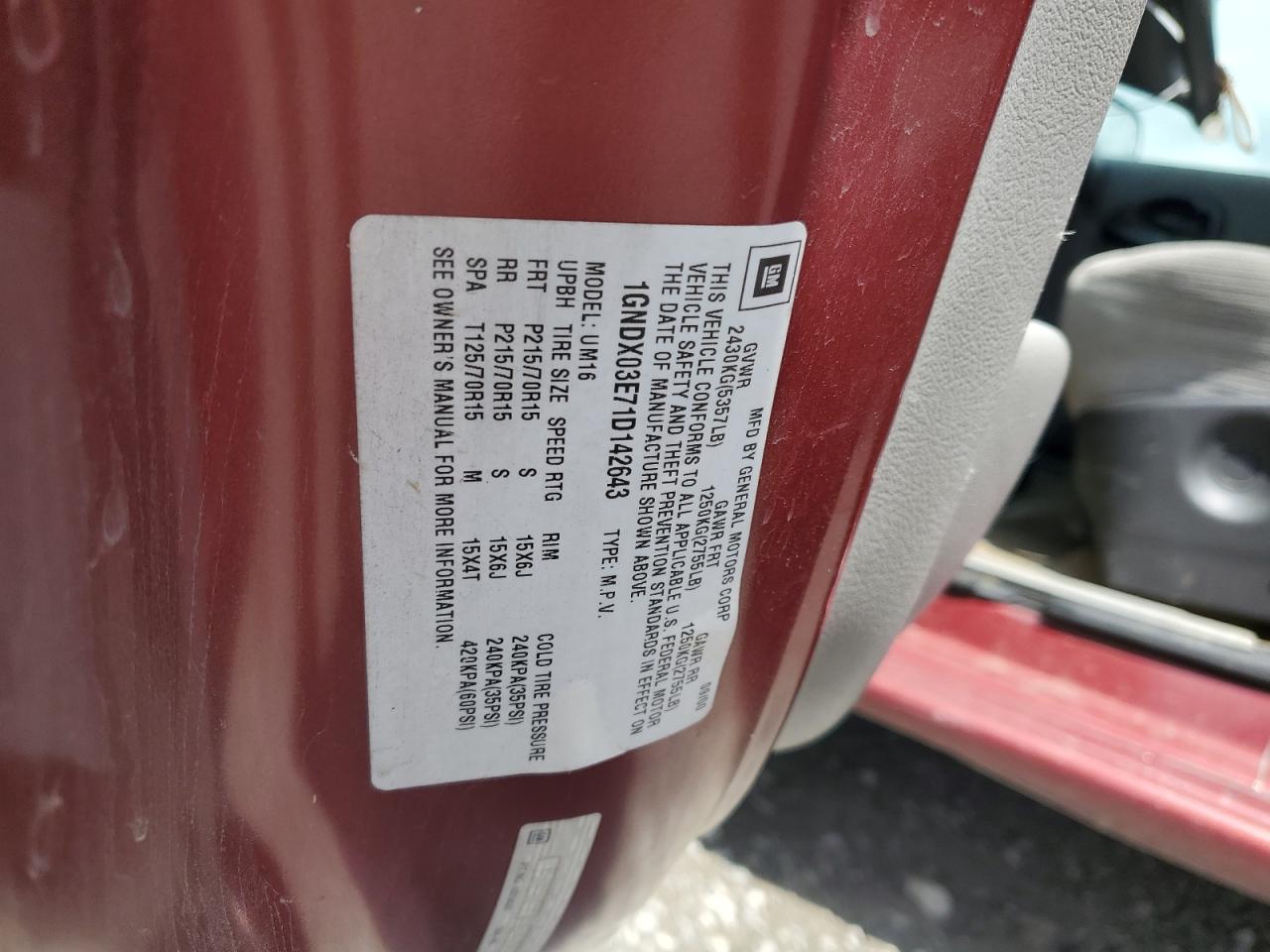 1GNDX03E71D142643 2001 Chevrolet Venture