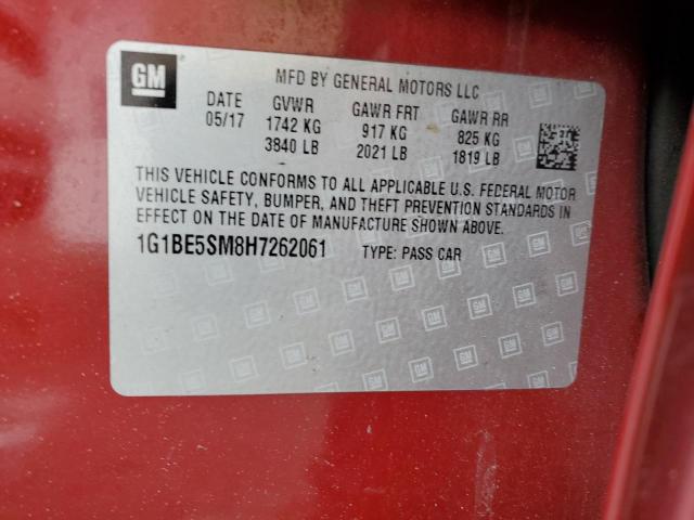 2017 Chevrolet Cruze Lt VIN: 1G1BE5SM8H7262061 Lot: 55086904