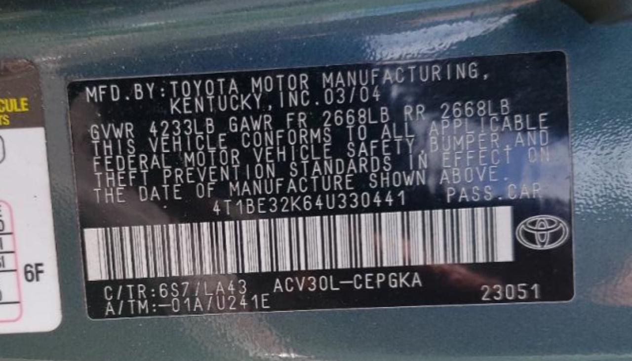 4T1BE32K64U330441 2004 Toyota Camry Le