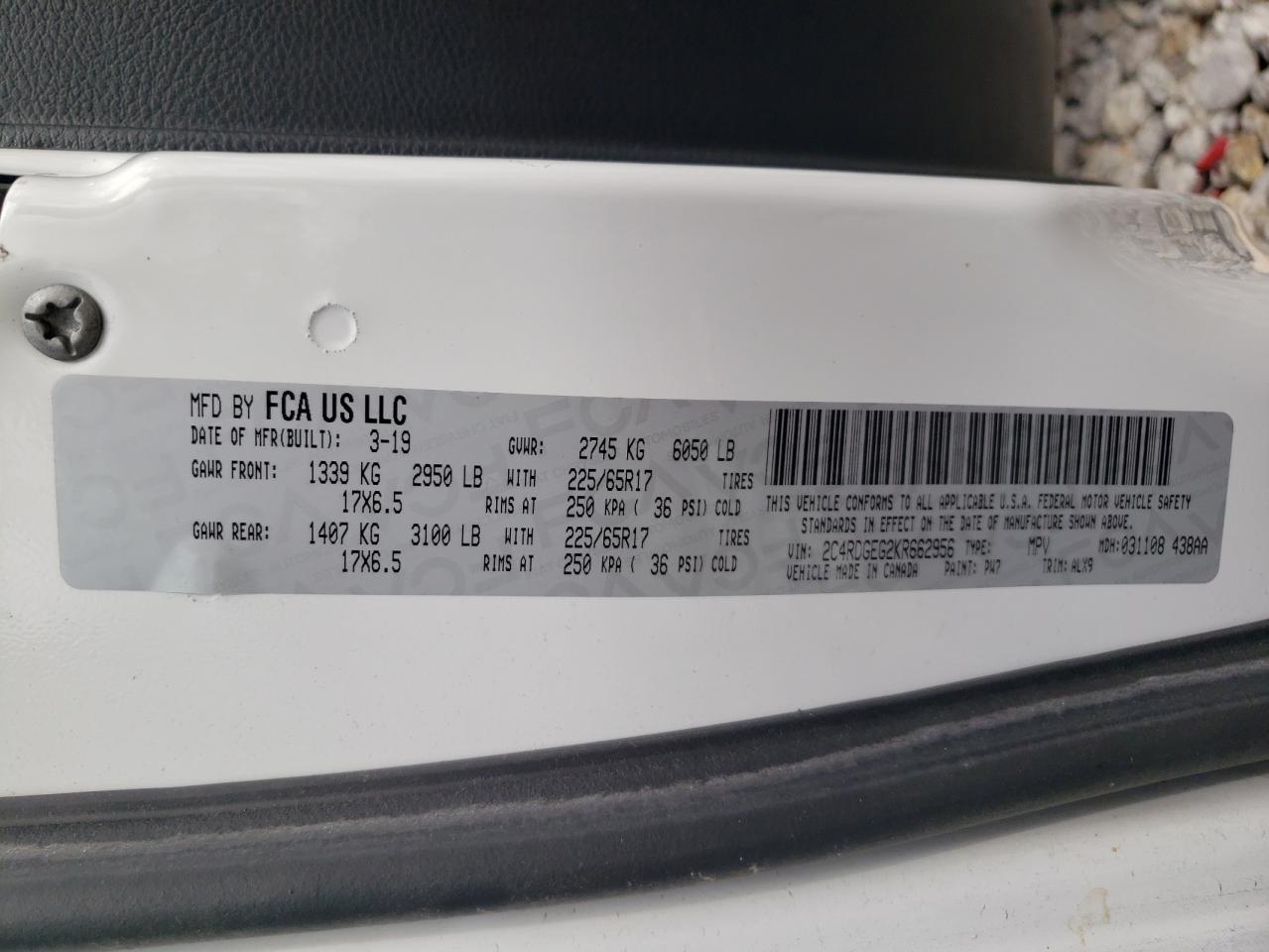 2C4RDGEG2KR662956 2019 Dodge Grand Caravan Gt