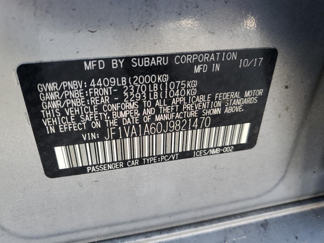 JF1VA1A60J9821470 2018 Subaru Wrx