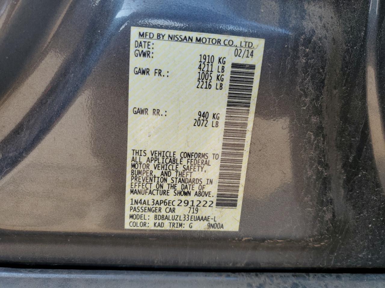 1N4AL3AP6EC291222 2014 Nissan Altima 2.5