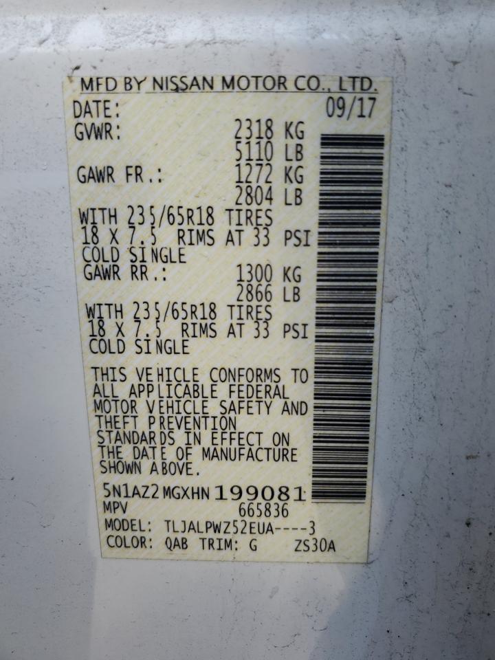 5N1AZ2MGXHN199081 2017 Nissan Murano S