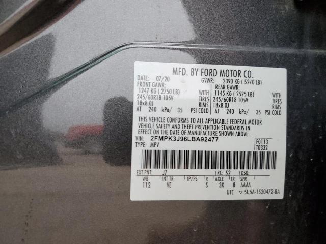 2020 Ford Edge Sel VIN: 2FMPK3J96LBA92477 Lot: 56922814