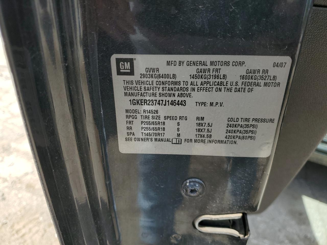 1GKER23747J146443 2007 GMC Acadia Slt-1