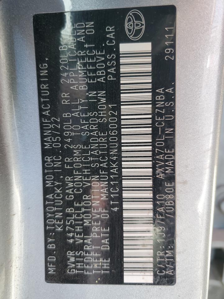 4T1C11AK4NU060021 2022 Toyota Camry Le