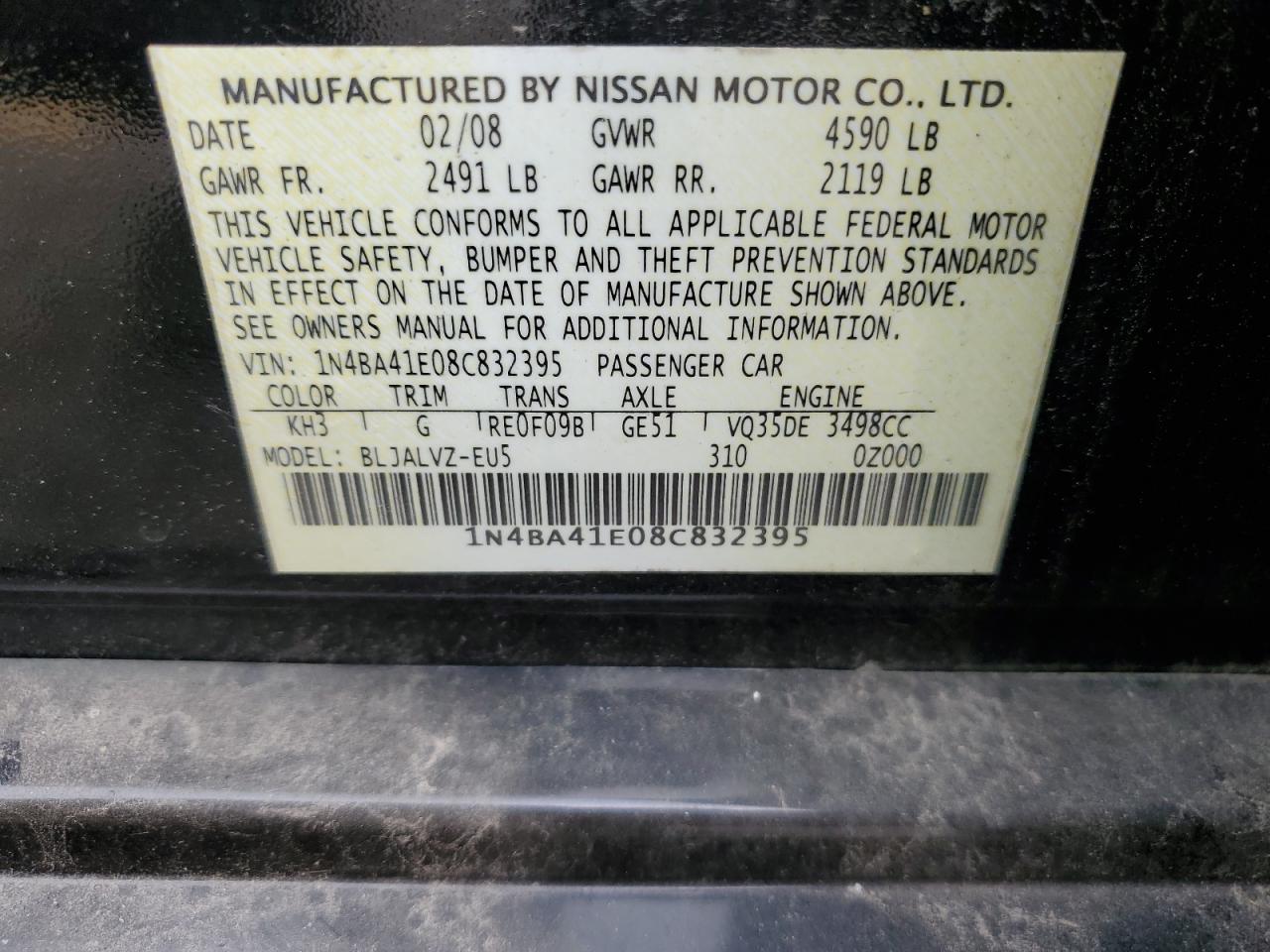 1N4BA41E08C832395 2008 Nissan Maxima Se