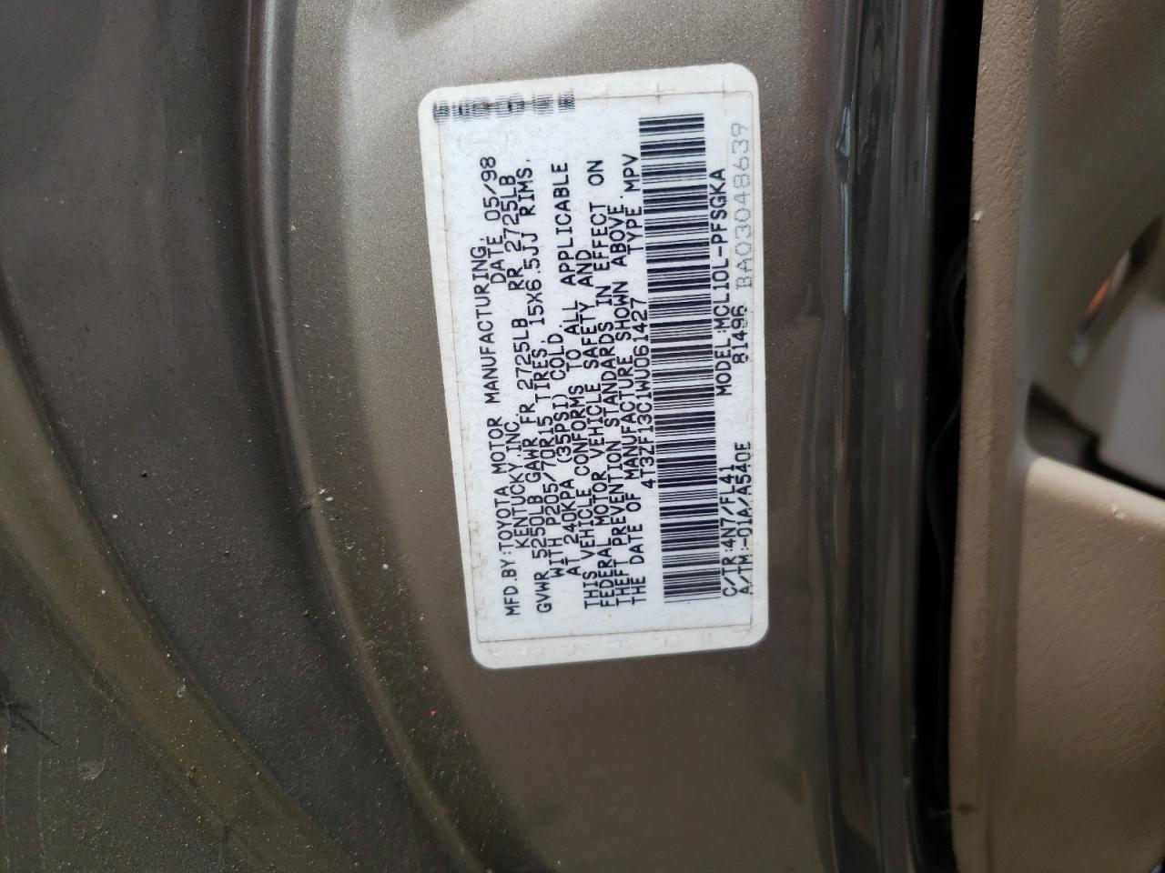 4T3ZF13C1WU061427 1998 Toyota Sienna Le