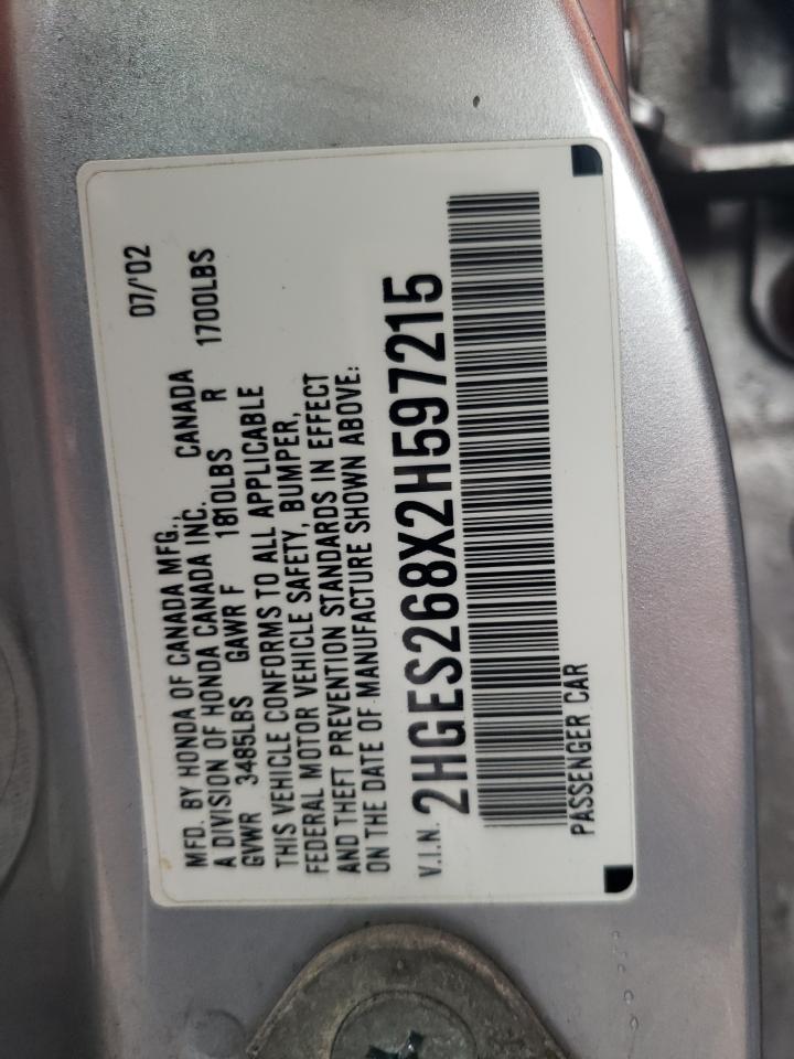 2HGES268X2H597215 2002 Honda Civic Ex