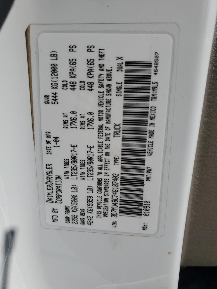 3D7MU48C74G187403 2004 Dodge Ram 3500 St