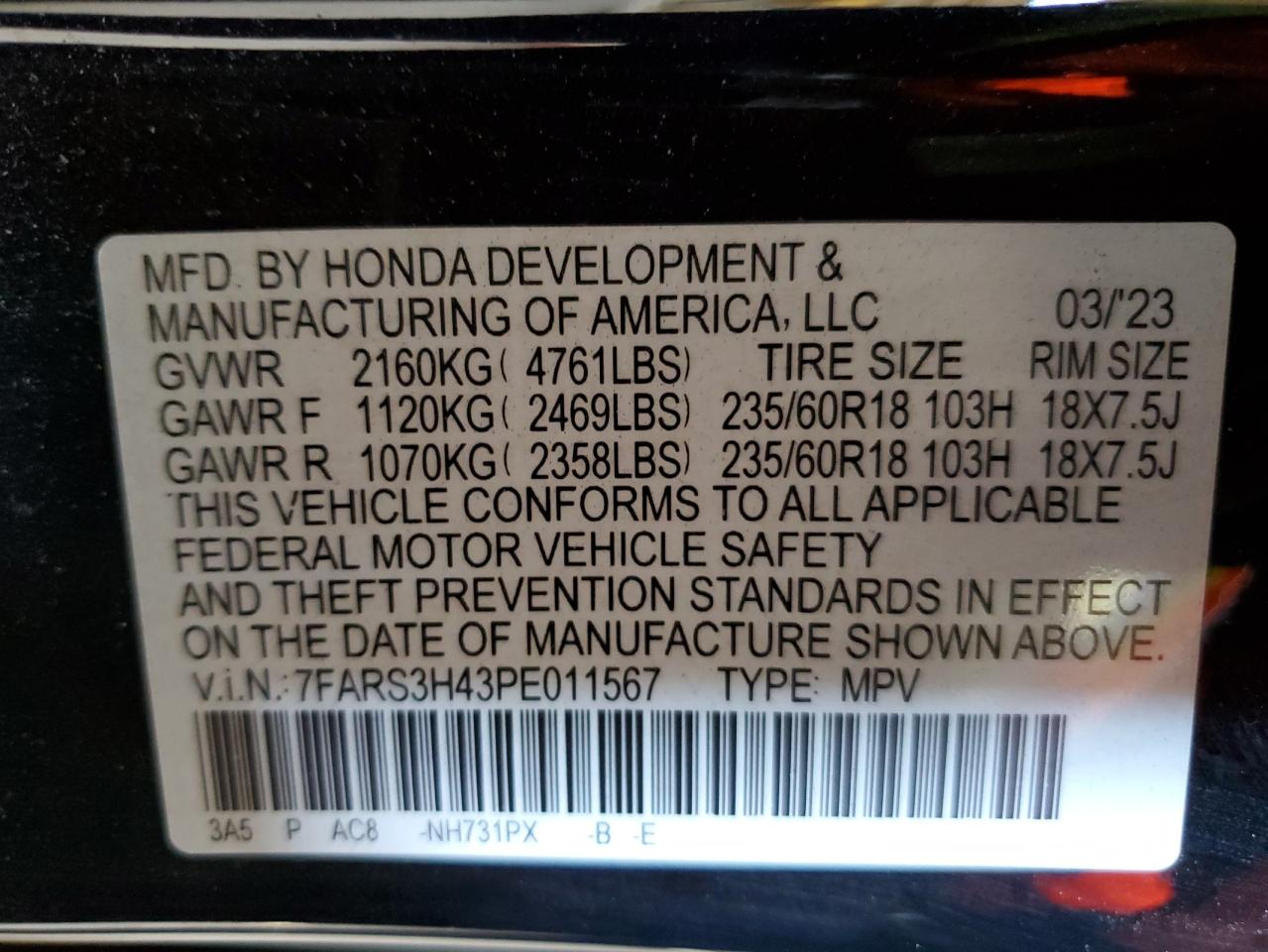 7FARS3H43PE011567 2023 Honda Cr-V Ex