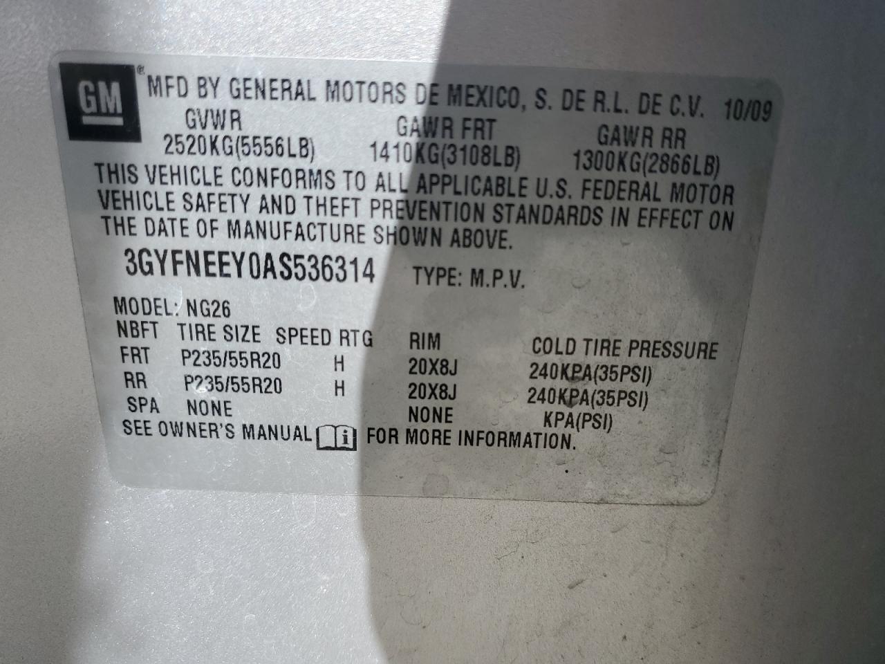 3GYFNEEY0AS536314 2010 Cadillac Srx Performance Collection