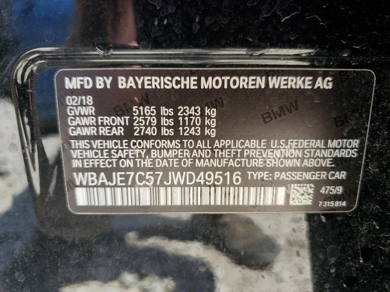 WBAJE7C57JWD49516 2018 BMW 540 Xi