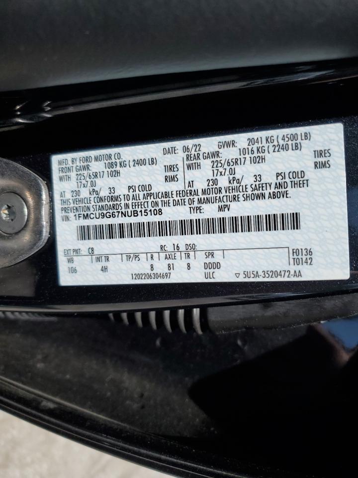 1FMCU9G67NUB15108 2022 Ford Escape Se