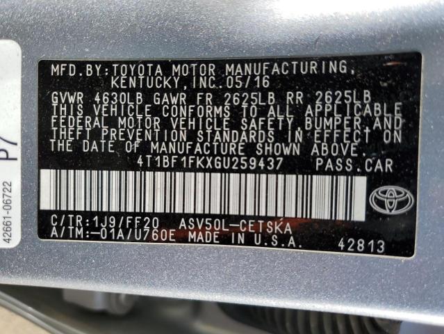 2016 Toyota Camry Le VIN: 4T1BF1FKXGU259437 Lot: 53511764