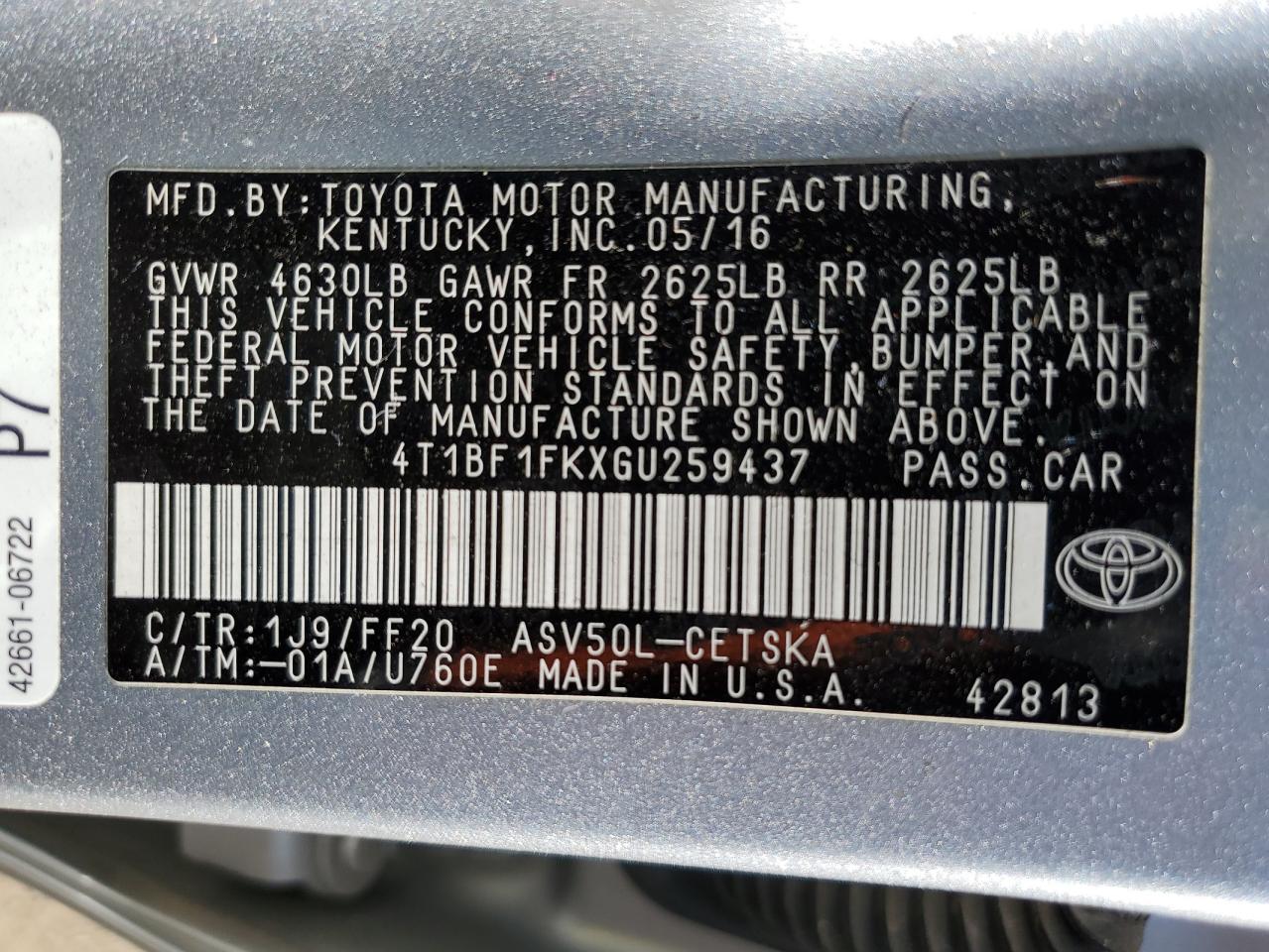 4T1BF1FKXGU259437 2016 Toyota Camry Le