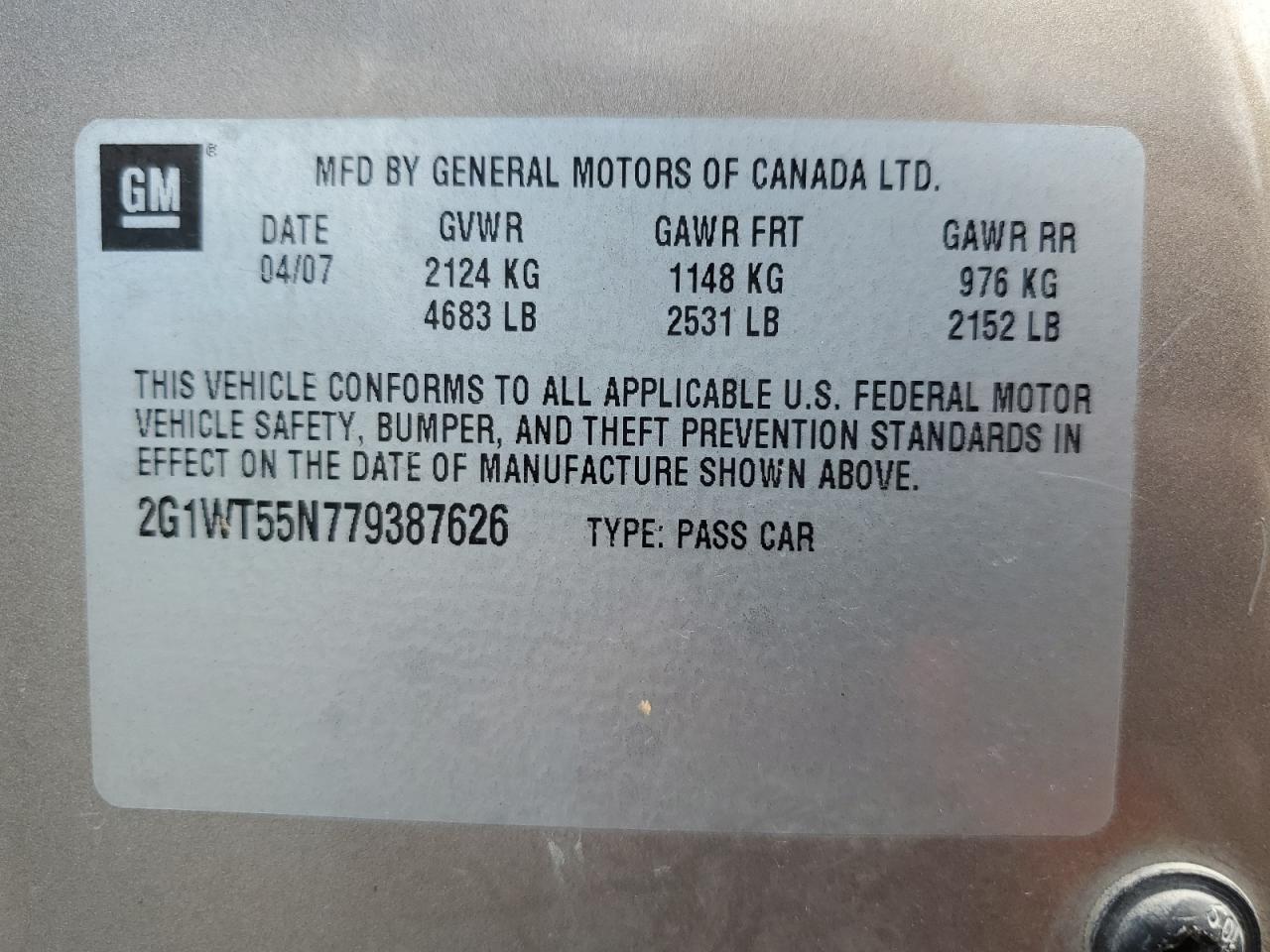 2G1WT55N779387626 2007 Chevrolet Impala Lt