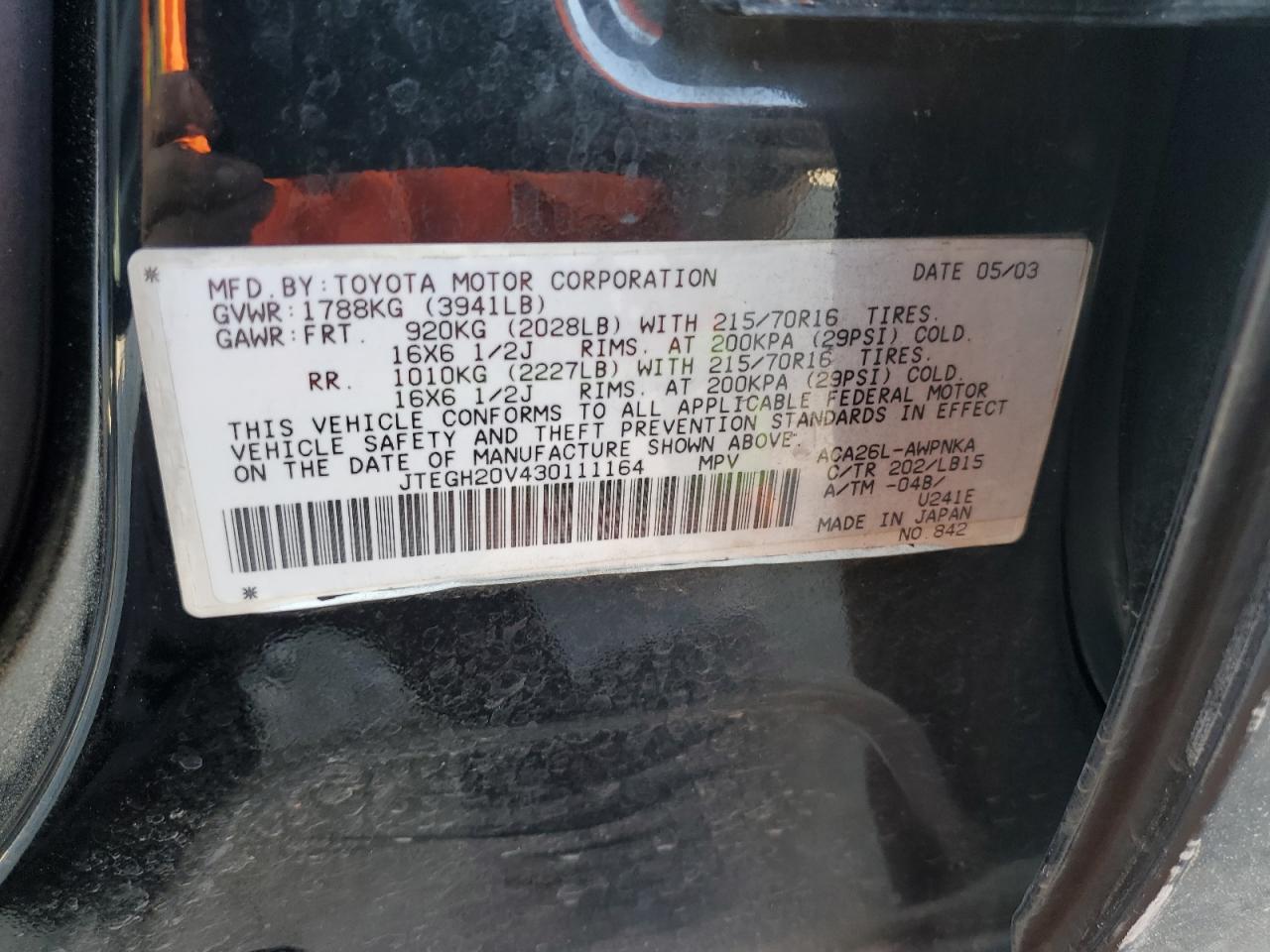 JTEGH20V430111164 2003 Toyota Rav4