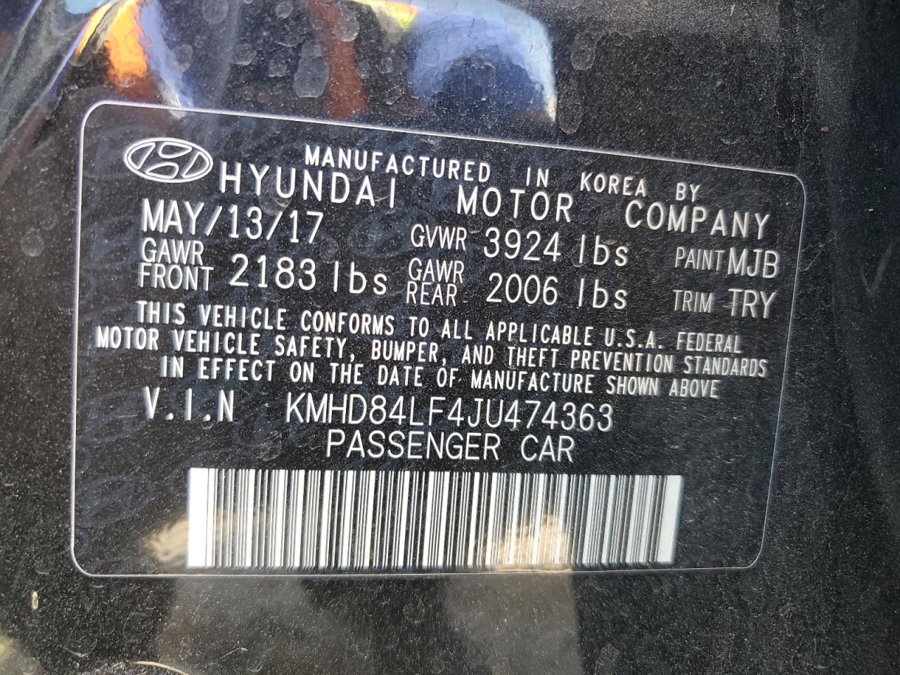 KMHD84LF4JU474363 2018 Hyundai Elantra Sel