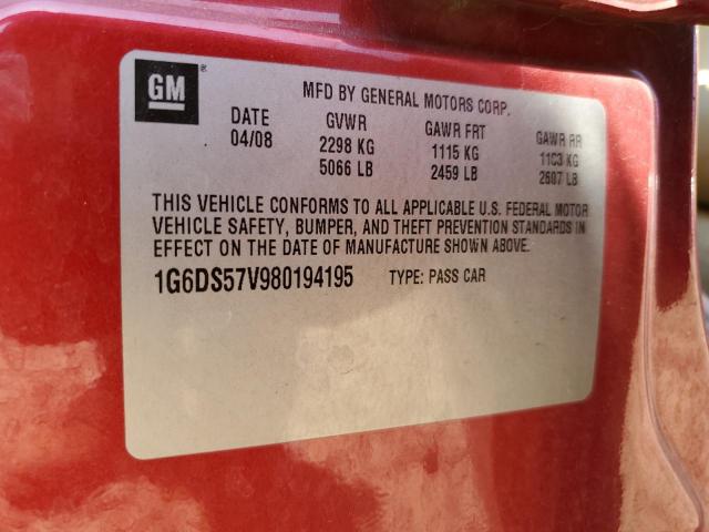 2008 Cadillac Cts Hi Feature V6 VIN: 1G6DS57V980194195 Lot: 55872204