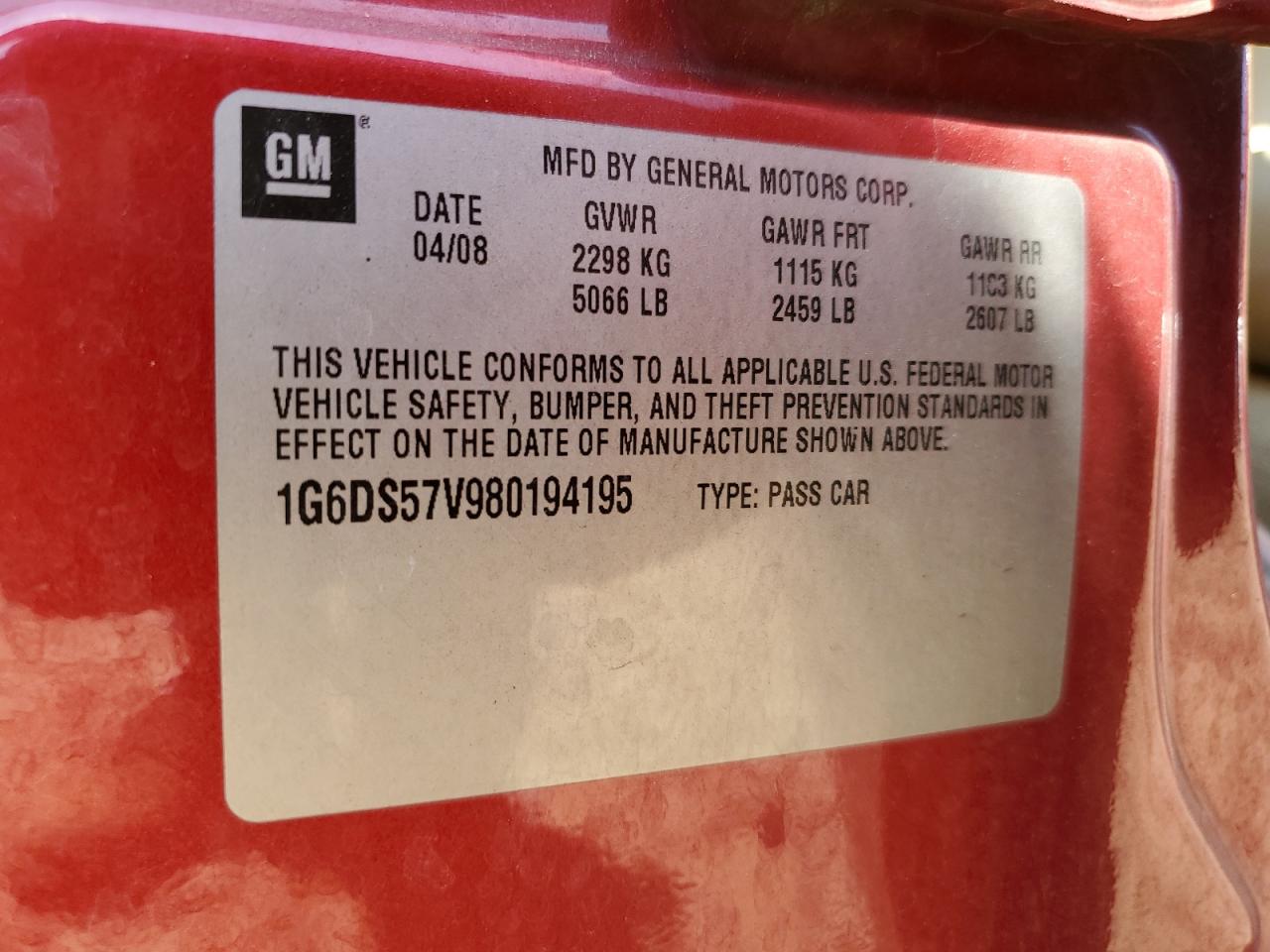 1G6DS57V980194195 2008 Cadillac Cts Hi Feature V6