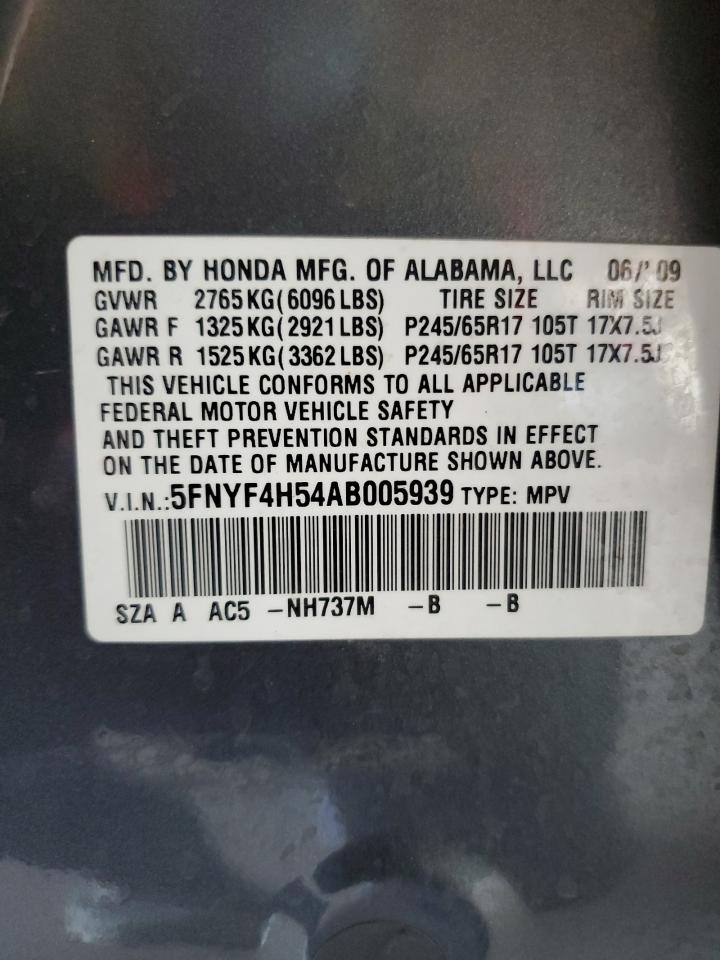 5FNYF4H54AB005939 2010 Honda Pilot Exl