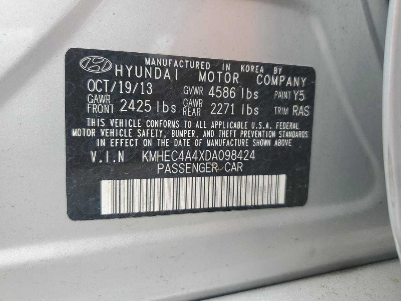 KMHEC4A4XDA098424 2013 Hyundai Sonata Hybrid