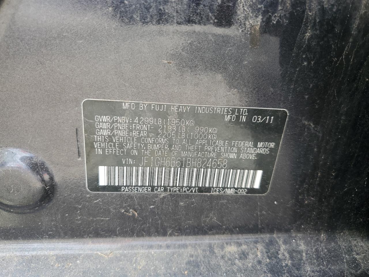 JF1GH6B61BH824658 2011 Subaru Impreza 2.5I Premium