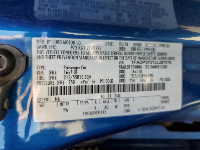 2018 Ford Focus Se VIN: 1FADP3F21JL287619 Lot: 56422644