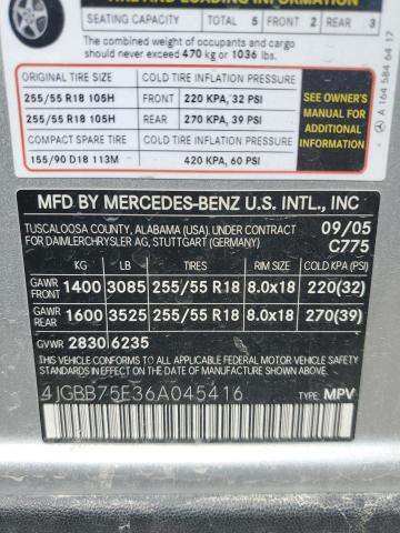 2006 Mercedes-Benz Ml 500 VIN: 4JGBB75E36A045416 Lot: 55969664