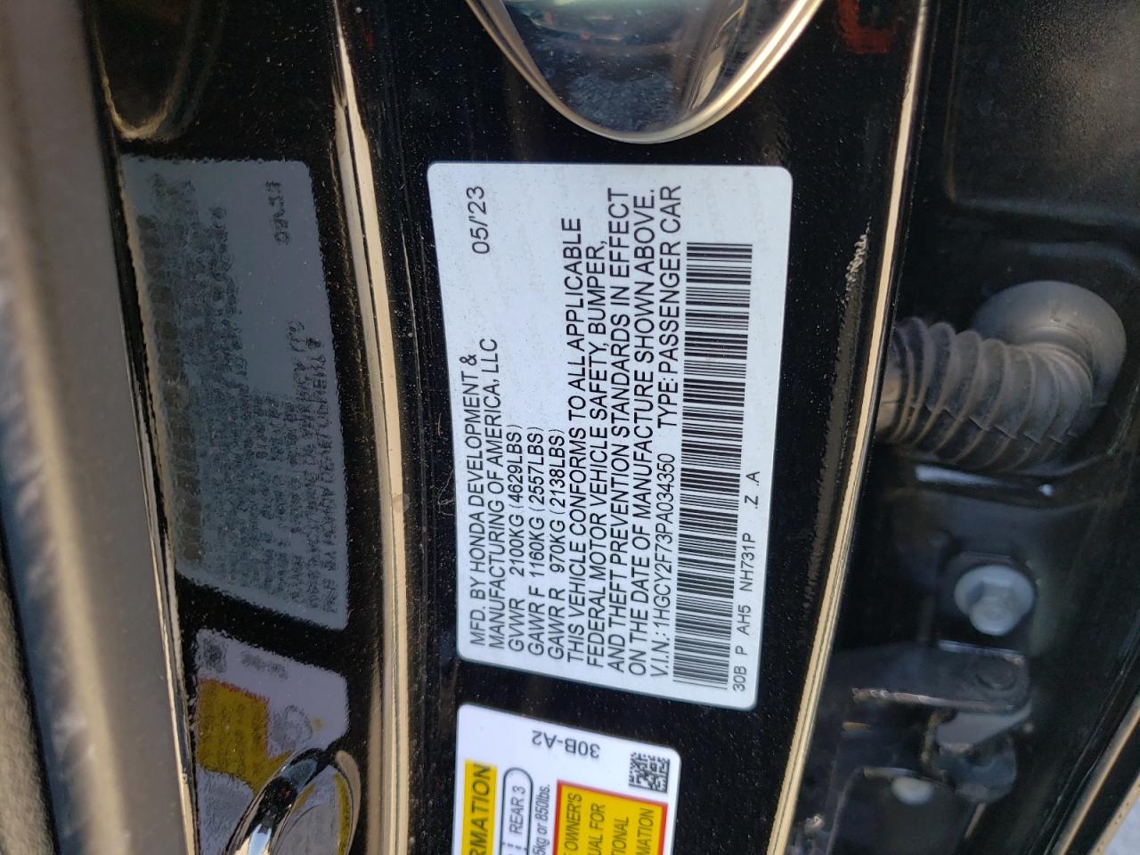 1HGCY2F73PA034350 2023 Honda Accord Hybrid Sport-L