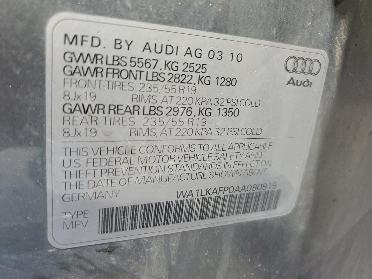 WA1LKAFP0AA090919 2010 Audi Q5 Premium Plus