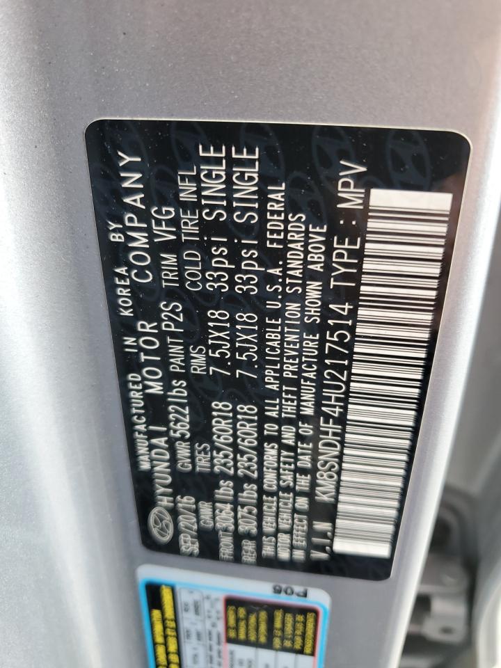 KM8SNDHF4HU217514 2017 Hyundai Santa Fe Se