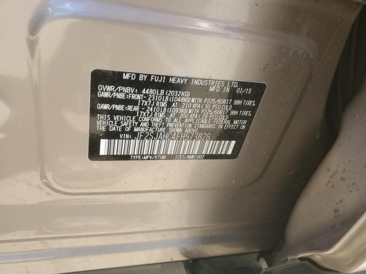 JF2SJAHC4FH573828 2015 Subaru Forester 2.5I Limited