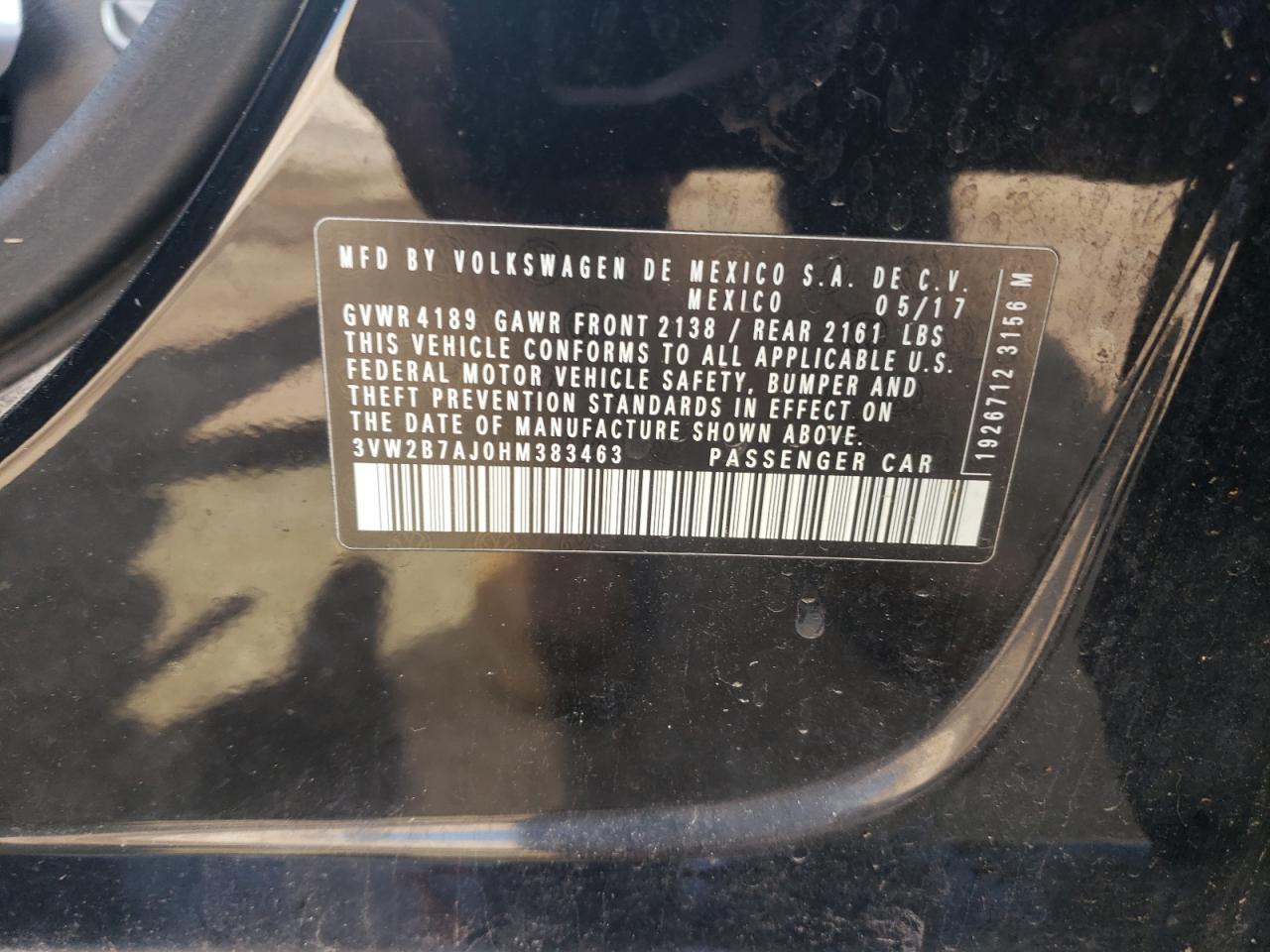 3VW2B7AJ0HM383463 2017 Volkswagen Jetta S