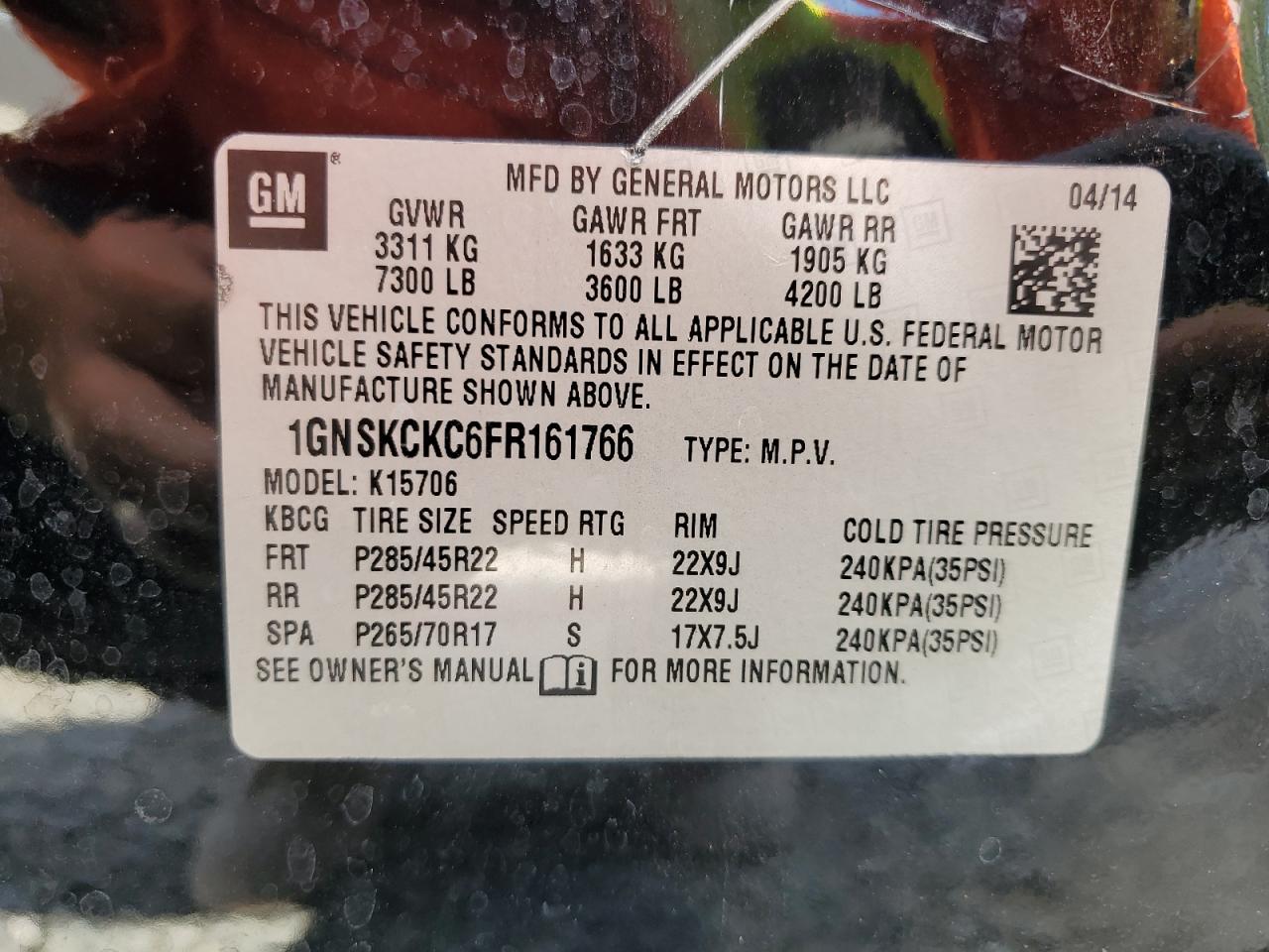 1GNSKCKC6FR161766 2015 Chevrolet Tahoe K1500 Ltz