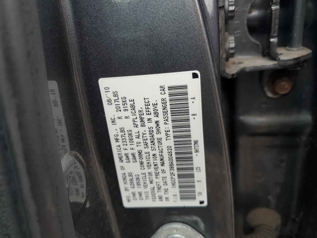 1HGCP2F39BA004620 2011 Honda Accord Lx