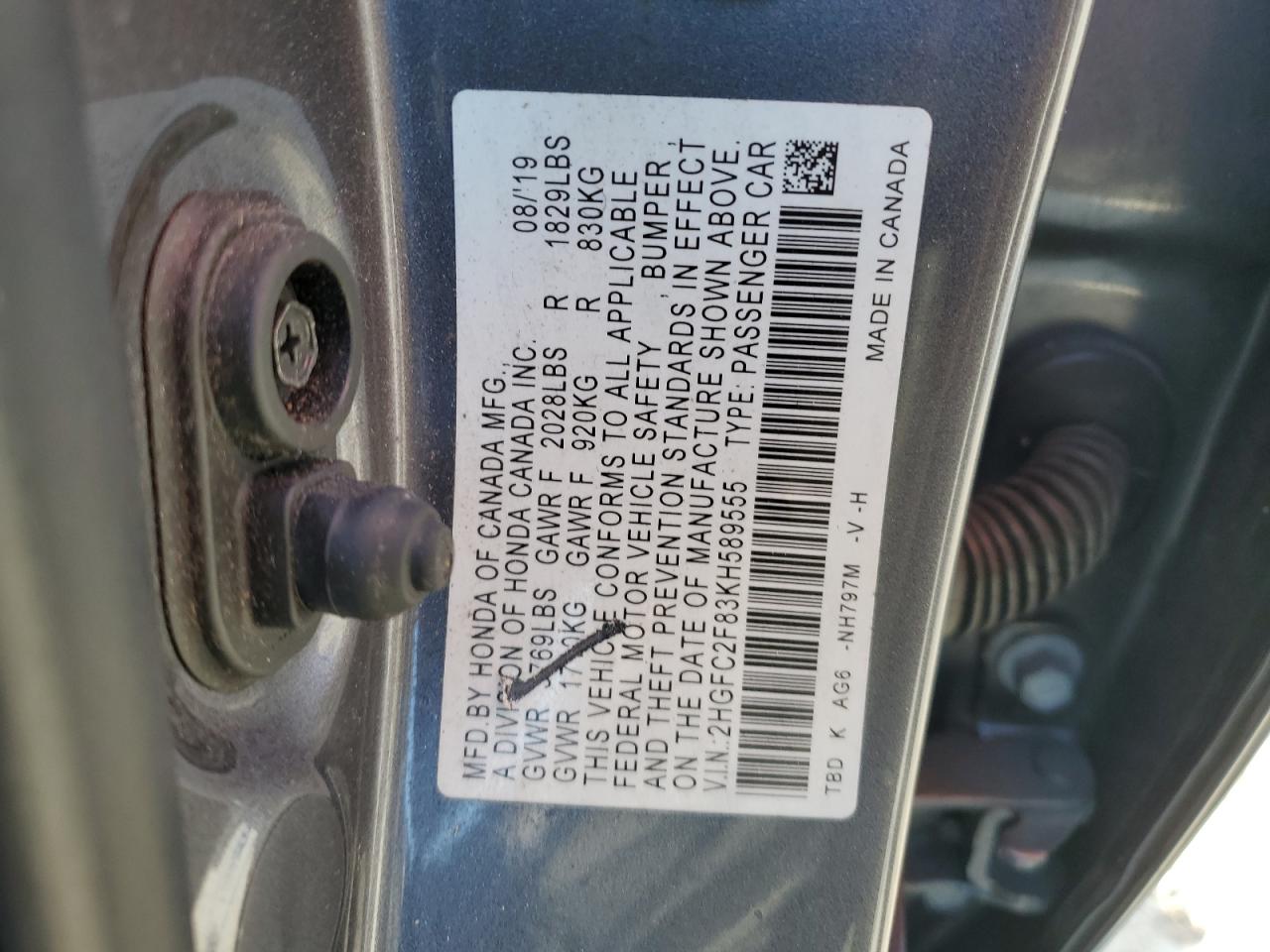 2HGFC2F83KH589555 2019 Honda Civic Sport