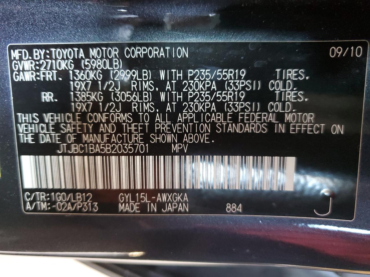 JTJBC1BA5B2035701 2011 Lexus Rx 450