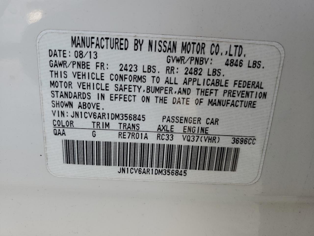 JN1CV6AR1DM356845 2013 Infiniti G37