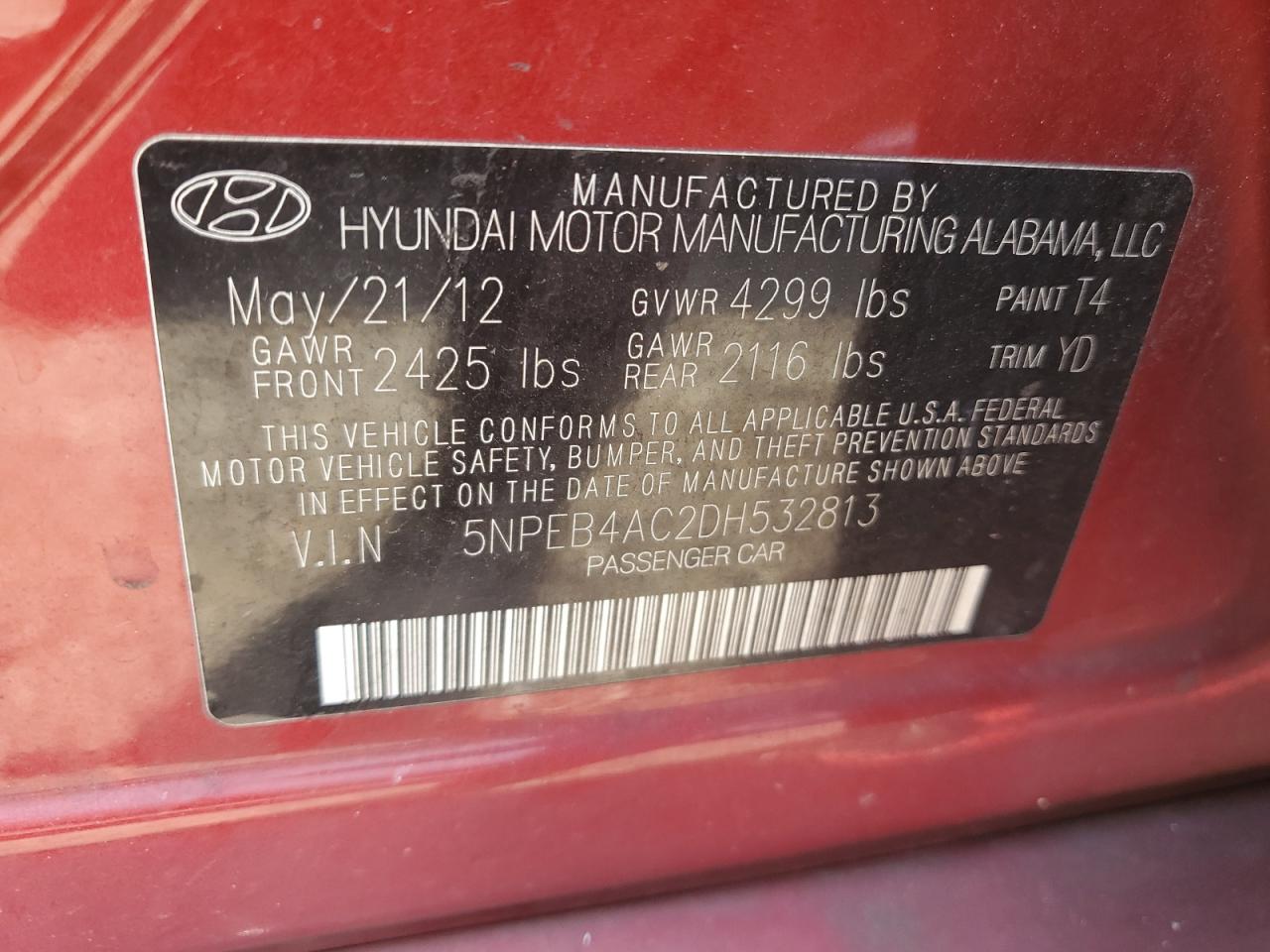 5NPEB4AC2DH532813 2013 Hyundai Sonata Gls