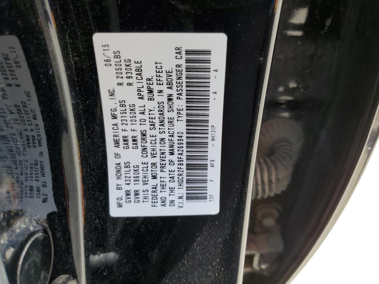 1HGCR2F89FA269940 2015 Honda Accord Exl