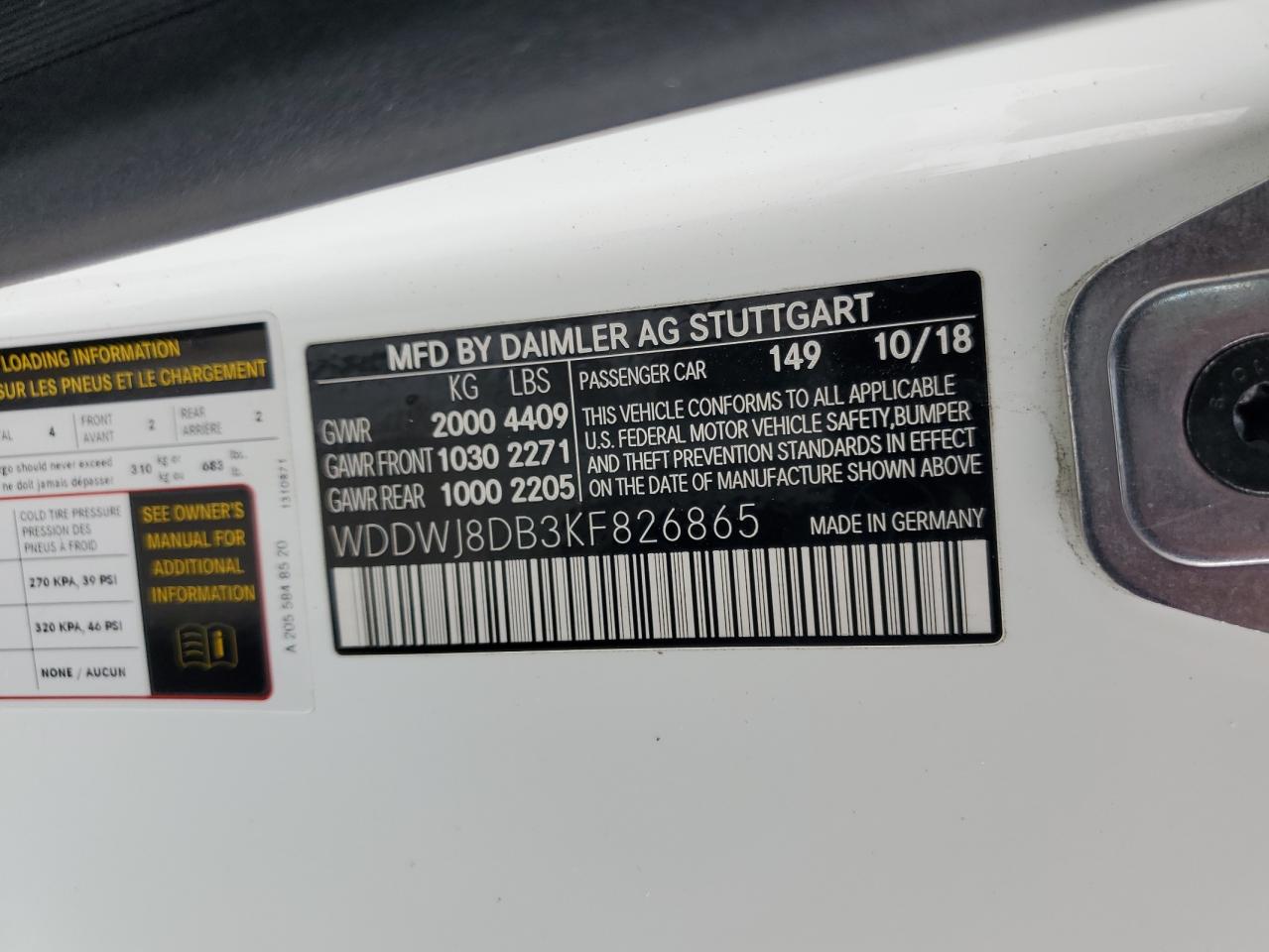 WDDWJ8DB3KF826865 2019 Mercedes-Benz C 300